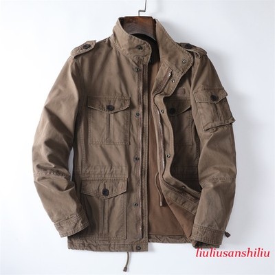 American Retro Men's Spring Casual Jacket Heavyweight Cotton Multi-Pockets Loose