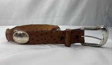 JUSTIN Top Grain Cowhide Brown Western Belt Silver Medallions 241PT Size 40 USA
