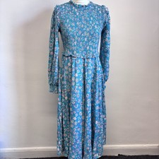 Thought Midi Dress Size Green Floral Pattern Smocked Detail Long Sleeve Boho