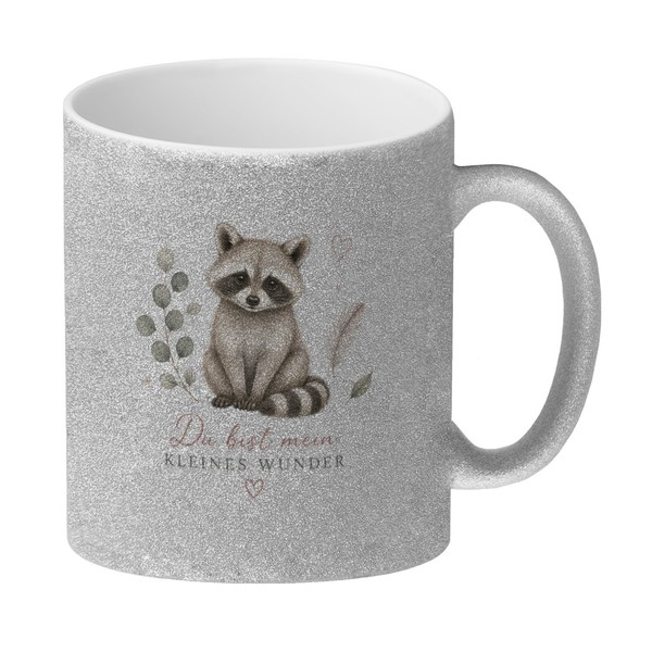 Glitzer-Kaffeebecher Kleines Wunder - Glitzertasse Mit Herzmotiv Mit Spruch: Du-image