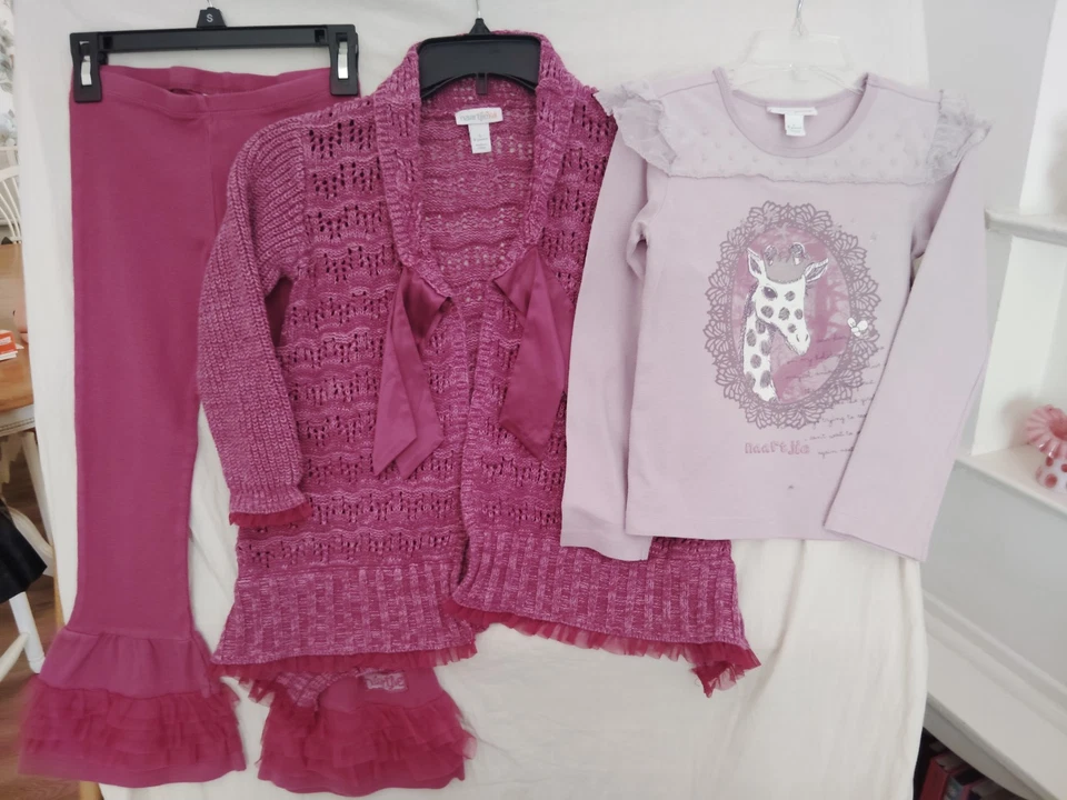 Naartjie Niñas Talla Suéter/Top/Leggings 6/Grande Púrpura/Rosa Jirafa/Libélula Foto 2 de 4