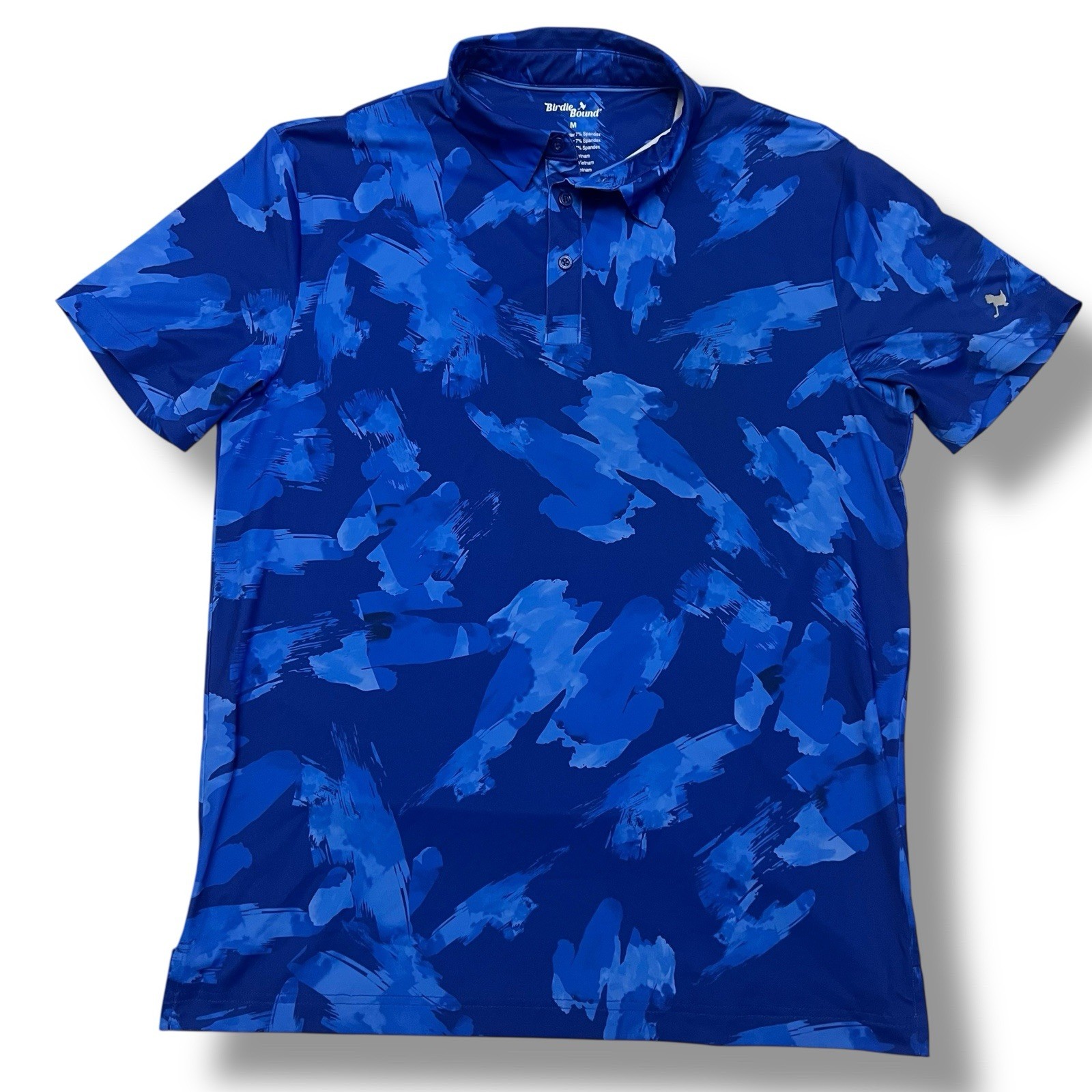 Birdie Bound Golf Polo Shirt Mens Med Blue Abstract Performance Stretch Casual