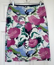 Talbots Colorful Tropical Floral Pencil Skirt Size 4 Zip Lined Back Pleat Cotton