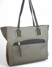 Nine West Womens Beige/Grey Double Strap Bottom Stud Tote Bag Removable Pouch