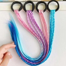 Rainbow Braid Hair Extensions Girls Colorful Clip In Ponytail Hairpiece Kids