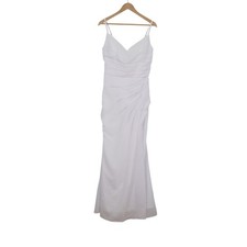 White Ruched V-Neck Lace Up Back Maxi Gown Formal Dress