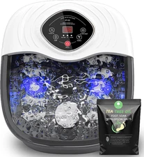 Foot Spa Bath Massager with Heat, UV & Ozone Bubbles,Shiatsu Rollers Epsom Salt 