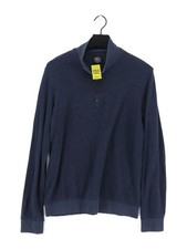 Next Men's Jumper M Blue Cotton with Polyester Mock Neck Pullover