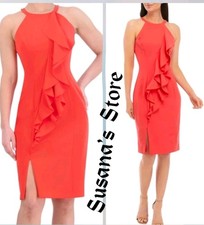 NWT VINCE CAMUTO SIZE 0 LAGUNA RED HALTER FRONT-RUFFLE BODYCON DRESS