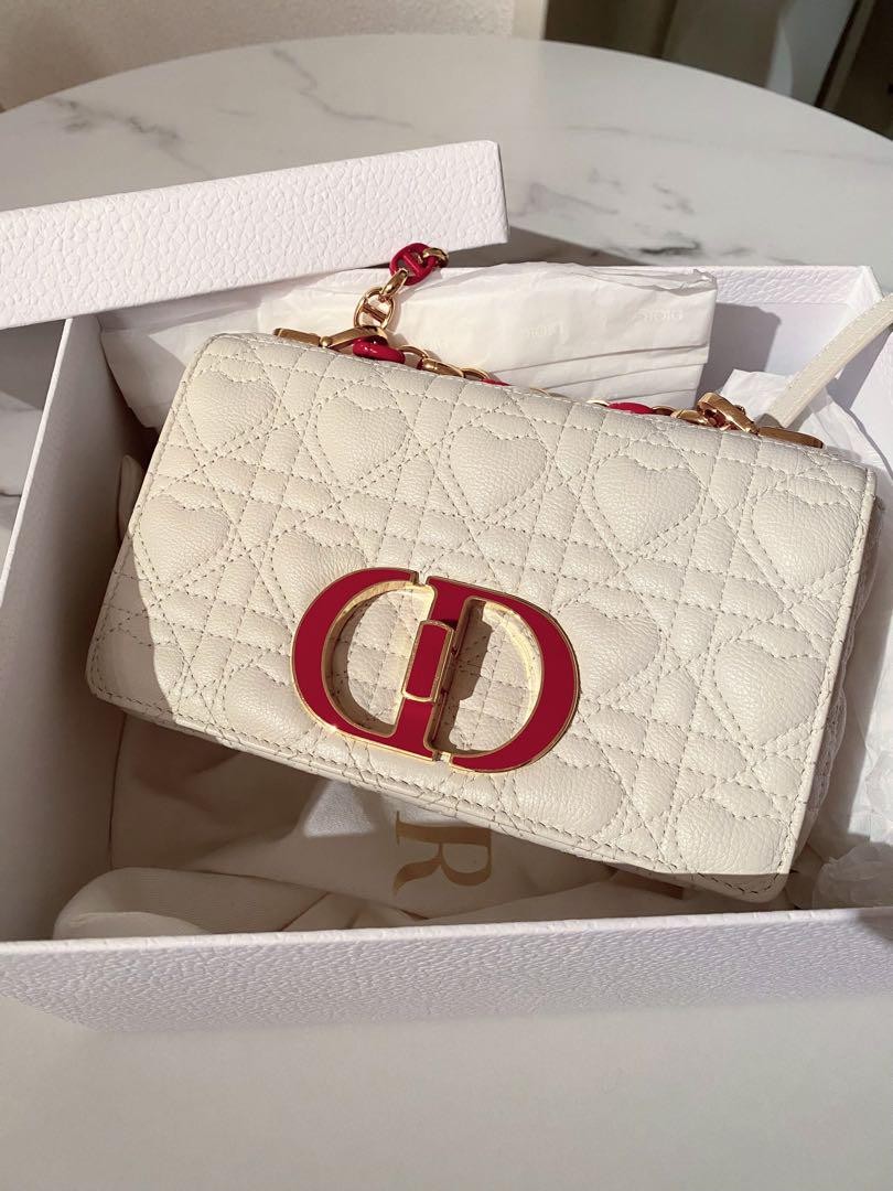 Dior Caro Bag Small Heart Quilted White