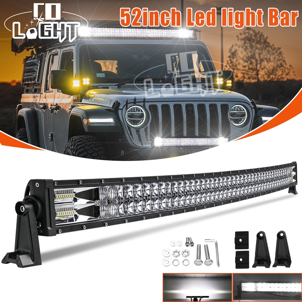 52 Inch Curved LED Work Light Bar Combo Off Road SUV Lamp Car Light 4WD Truck 50