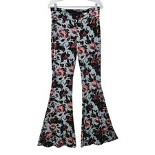 Vintage Velvet Flare Pants Sz L High Rise Floral Boho USA Retro Bell Bottoms Y2K