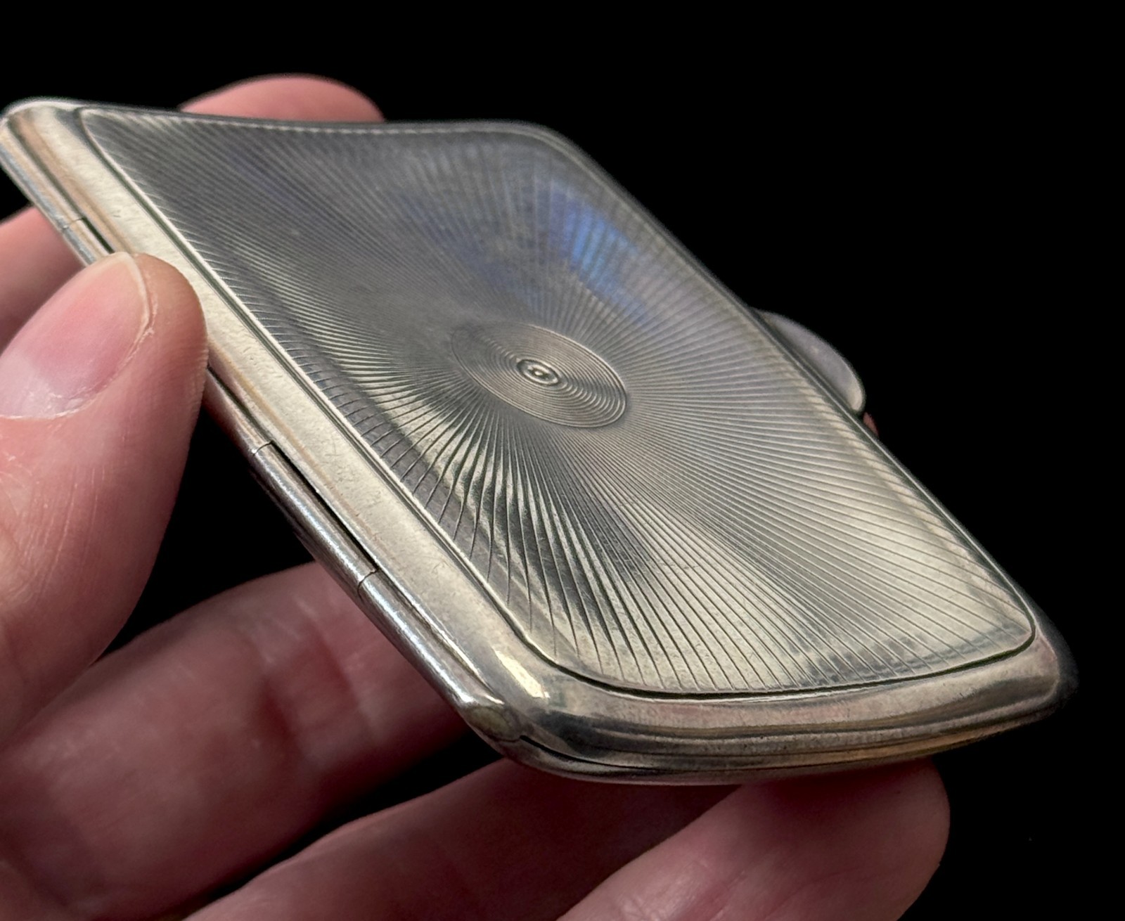 Antique British Sterling Silver Curved Engraved Cigarette Case 2.4 ozt