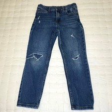Zara Straight Fit Soft Denim Jeans Girls 7 Distressed Medium Wash