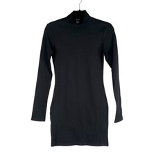 Forever 21 Black Ribbed Bodycon Special Occasion Mock Neck Dress Size Medium