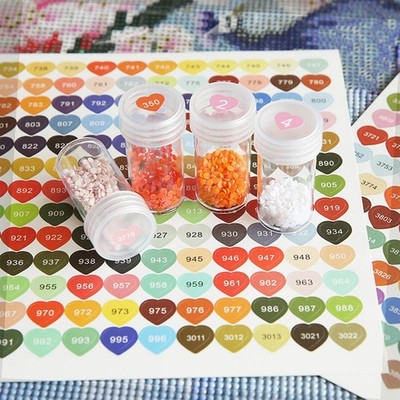 Portable Color Number Label Stickers Storage Easy to Use Heart Shape 4 Sheet DMC