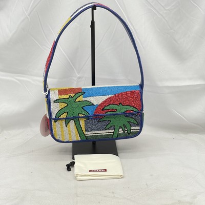 Staud Womens Tommy Beaded Shoulder Bag Graphic Palm Tree Multicolor
