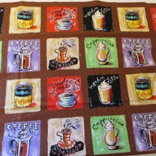 Cotton Fabric Coffee Cups Lattes Cappiccino Blocks Timeless Treasures 31" x 44"