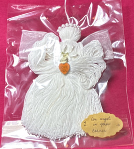 White Angel Decorative Tassel with Embellished Collar, Ribbon, Bullion Skirt