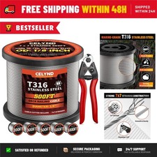 CELYND 1/8 in T316 Stainless Steel Cable 500 ft 7x7 Wire Rope
