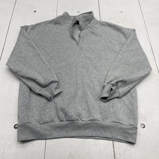 Quarter Zip Sweatshirt Mens Medium Gray Fleece Pullover Basic Solid Casual Top