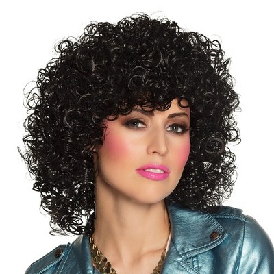 Perücke Club schwarz lockige Afro Retro Kurzhaar-Perücke Karneval Disco-Queen