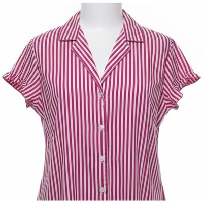 Delicates Top Womens Plus 1X Pink White Striped Short Sleeve 100% Cotton Office 