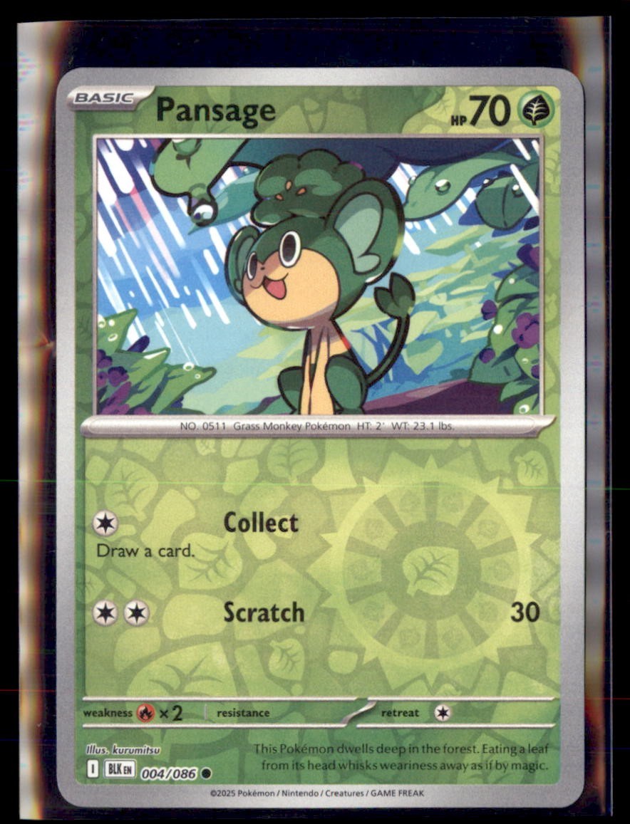 Pokemon Pansage Black Bolt BLK 004/086 Reverse Holo 4 Card Lot