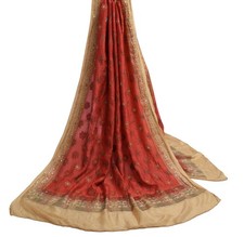 Sushila Vintage Red Dupatta 100 Pure Silk Hand Beaded Long Stole Veil Hijab