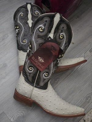 El General Cowboy Boots Cayman Tail & Cowhide Leather Ivory Bone White Size 6
