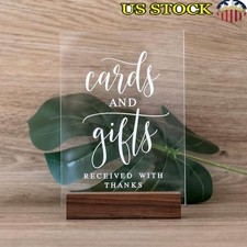 Acrylic Cards  Gifts Sign W/ Walnut Wood Stand Wedding Reception Decor New