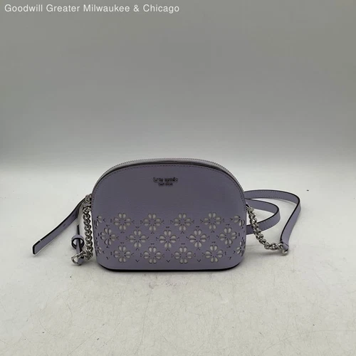 Kate Spade New York Womens Crossbody Purse Cutout Chain Strap Lavender White - Picture 1 of 9