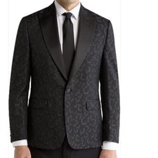Karl Lagerfeld Printed Peak Lapel Formal-Fit Dinner Jacket Black B4HP 295