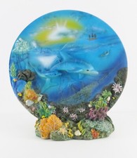 Dolphins 7.25" 3D Plate with Stand Mother and Baby Beach Ocean Nautical