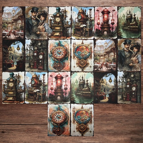 10sheets Vintage Steampunk Mechanical Castle Clock Craft Paper – A5 Scrapbook - Picture 3 of 5