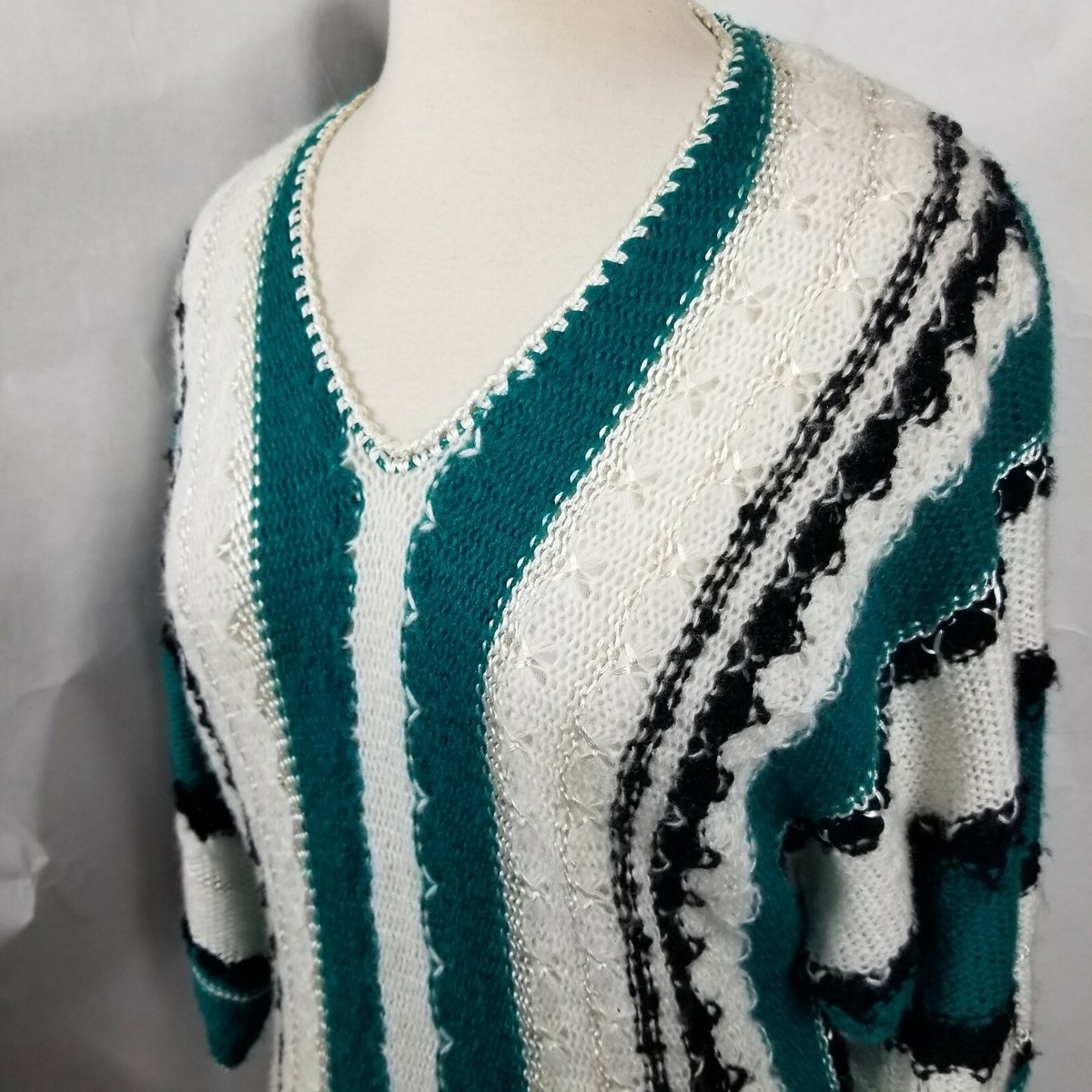 V-Neck Rainbow Open-Knit Sweater V-Neck Rainbow Open-Knit Sweater