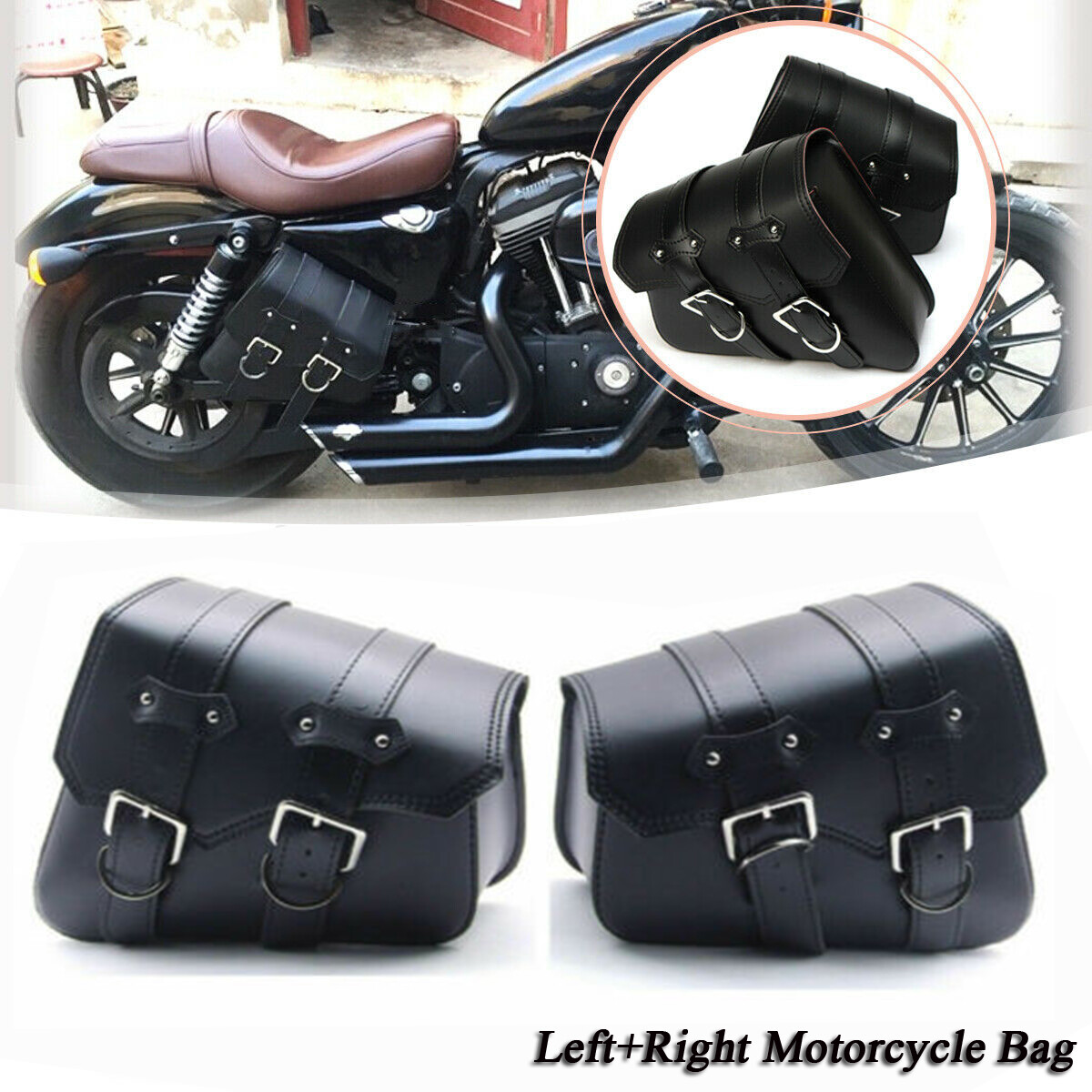Pair Side Saddle Bags Black For Harley Davidson Sportster XL883