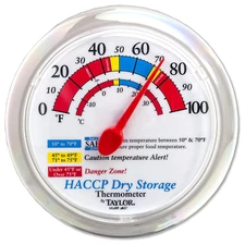 Prep and Dry Storage Wall Thermometer with Mounting Bracket, Color-Coded Tempera