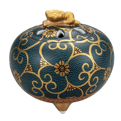 Koro Kutani yaki porcelain Japanese Incense berner Ryuzan Gold Aochibu Karakusa
