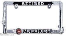 MARINE CORPS RETIRED 3D GRAPHICS CHROME LICENSE PLATE FRAME MADE IN USA