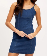 rue 21 denim dress Rue 21 Ruffled Elastic Neckline Denim-look Dress Size S