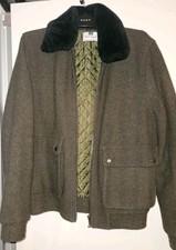 Topman Khaki / Black Faux Fur Trim Coat Size S