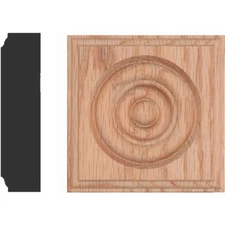(Box of 10) Solid Red Oak 7/8" x 3-1/2" Rosette Door and Window Molding 