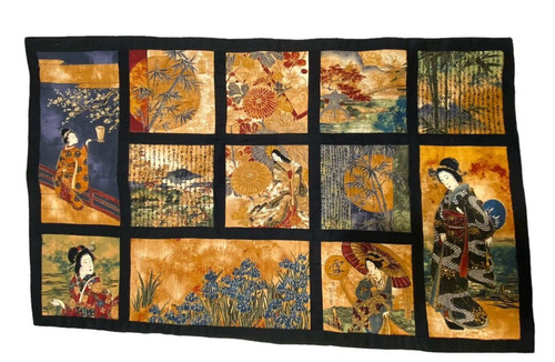 Fabric Robert Kaufman Geisha Japanese Poems Wall Decoration Hangs 40” x 24”