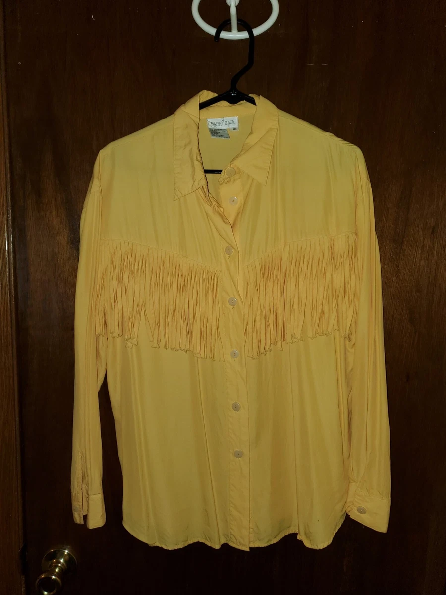 Vintage Carry Back Yellow Fringe Button Down Shirt Blouse Sz 10