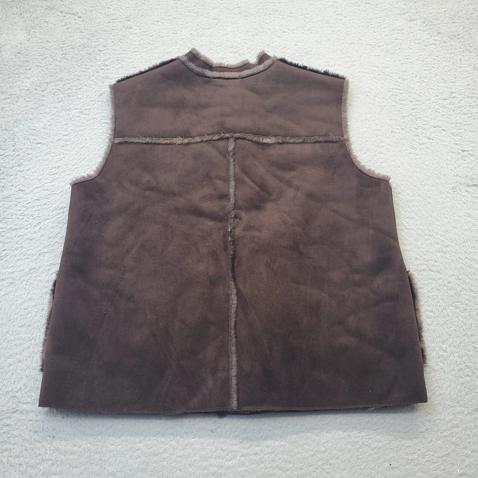Valerie Stevens Vest Womens Medium Brown Faux Fur Lined Sleeveless Button Front - Image 2 of 4