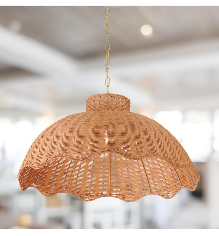 60W Natural Rattan Scalloped Pendant Light by Creative Co-Op