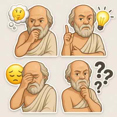 Sticker set Socrates philosophized with emojis 4 stickers 