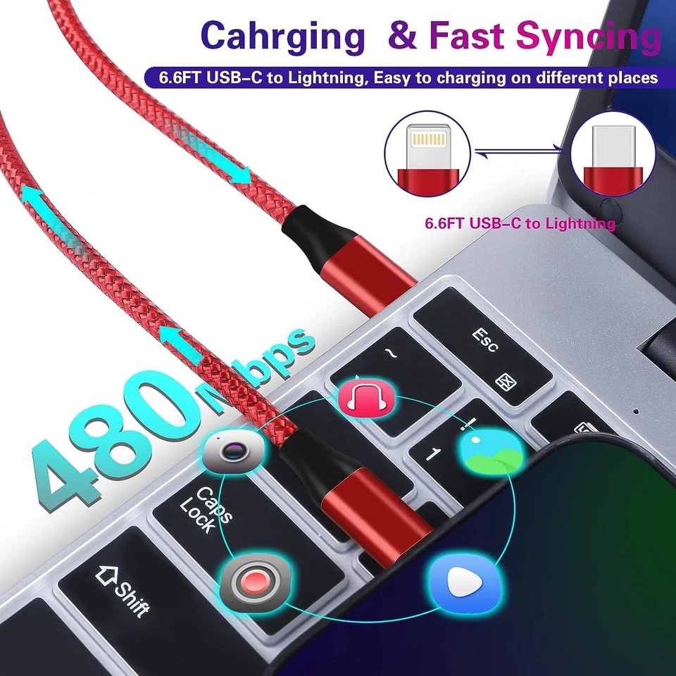 3-PACK Fast Charger Cable Type 3/6/10ft USB C PD Cord to For iPhone 14 13 12 11 - Image 3 of 4