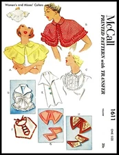 McCALL 1611 Pattern Collars and Cuffs CAPE Jabot 1940's